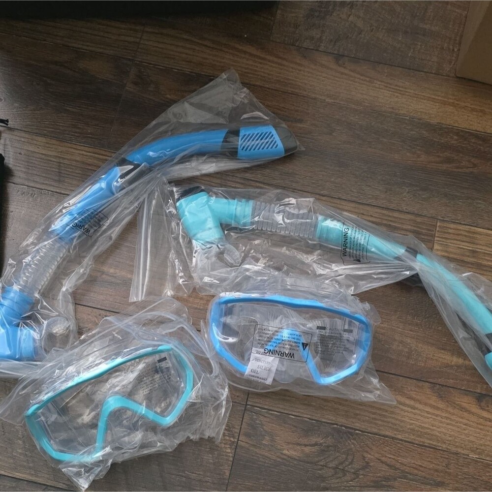 Aegend 2 Pack Snorkel Set Dry Top Anti-Fog Masks Blue & Aqua with Mesh Bag